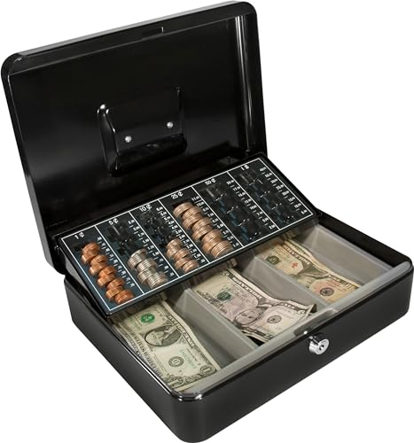 Barska Metal Cash Lock Box for Security Money Bill Storage Organizer - 12" Key Lock Coin Tray - size: 12 Inch, style: Coin Tray