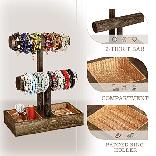 LadyRosian 2 Tier Wooden Display Jewelry Accessory Stand Jewelry Bracelet Holder Bangle Watch Necklace Storage Jewelry Box Organizer, (Brown-2 layers) - color: Brown 2-Tier