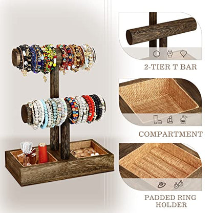 LadyRosian 2 Tier Wooden Display Jewelry Accessory Stand Jewelry Bracelet Holder Bangle Watch Necklace Storage Jewelry Box Organizer, (Brown-2 layers) - color: Brown 2-Tier