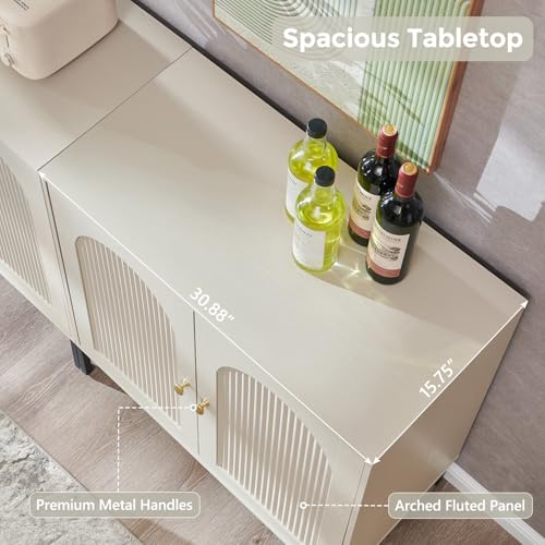IFGET 92.63" W Modern Arched Sideboard Buffet Cabinet with Storage, Cream - color: Cream, size: 3 Pieces