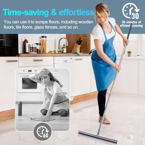 Professional Heavy-Duty Floor Squeegee, 15" Wide Silicone Blade & 19"-59" Adjustable Pole, for Garage Floor, Driveway, Tile & Patio – Effortless Water Removal, Rust-Proof