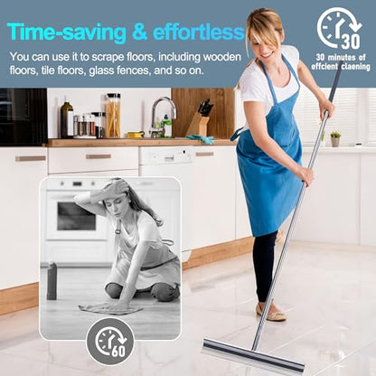 Professional Heavy-Duty Floor Squeegee, 15" Wide Silicone Blade & 19"-59" Adjustable Pole, for Garage Floor, Driveway, Tile & Patio – Effortless Water Removal, Rust-Proof