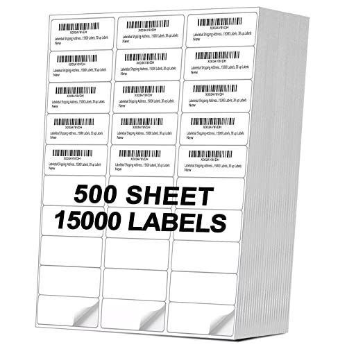 Address Labels (15,000/500 Sheets) - 1" x 2-5/8" Mailing Labels, 30 UP Shipping Sticker for Laser and Inkjet Printers - color: 30 Up - 15000 Labels