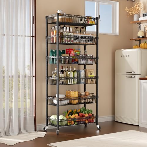 SINGAYE 6 Tier Shelf Wire Shelving Adjustable Storage Shelves Basket Rack - color: Black, size: 6-Tier[30"Dx13.5"Wx65"H]