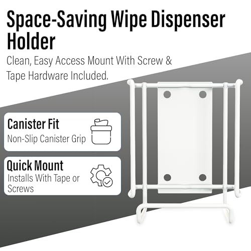 WIPESPLUS Wall Bracket Wipes Canister Holder with Screw and Tape Mounting Hardware for Supermarkets, Retail, and Business, 6.5 Inches, White - size: 1 Count (Pack of 1)