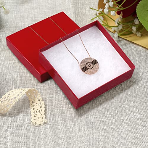 Cardboard Jewelry Boxes 10 Pack - 3.5"x3.5"x1" Bulk Cotton Filled Small Gift Boxes with Lids for Jewelry Packaging (Red) - color: Red
