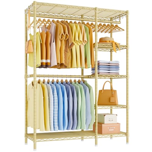 Ulif F2 Clothes Rack, 5 Tiers Heavy Duty Garment Rack for Bedroom - color: Gold