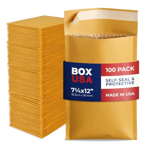 BOX USA 7 1/4 x 12" Kraft Bubble Mailers (100-Pack) - Brown Padded Envelopes, Self-Seal Shipping Bags for Business, Heavy Duty Cushioned Mailing Envelopes for Packaging and Shipping - size: 7-1/4x12" (100-Pack)