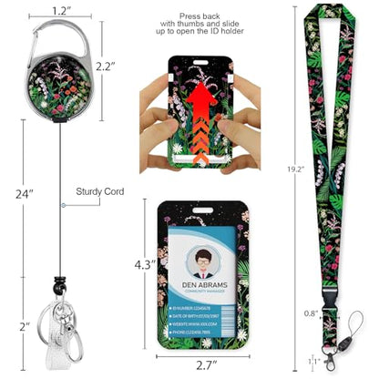 Piefly Lanyards for Id Badges, Teacher Card Holder Retractable Reel Flowers - color: Flower