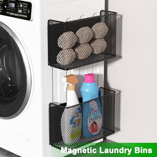 Magnetic Shelf Fridge Basket Bin for Washer Dryer Locker Whiteboard Cabinet - style: (1-Pack) Black/L