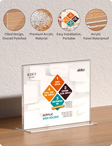 NIUBEE Acrylic Sign Holder 8.5 x 11 Horizontal T-Shape Flyer Stand 6 Pack - size: 8.5 x 11 Inches Horizontal