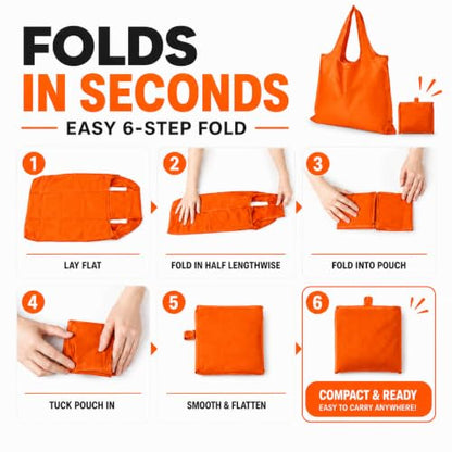 Reusable Grocery Bags 6 Pack, Foldable Shopping Bags with Pouch, Heavy Duty 50 LBS, Machine Washable Travel Totes - color: Black, Grey, Blue, Army Green, Yellow, Orange