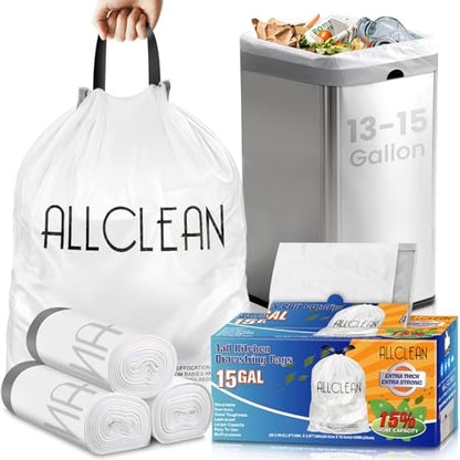 Trash Bags 15 Gallon Tall Kitchen Drawstring Garbage Bag Fit 13-15 Gal Bins