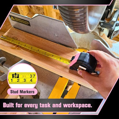 Bullseye Tape Measure 12 Foot 3-Pack | Pink | Small, Retractable Measuring Tapes with Pause Buttons | Easy-to-Read Standard and Metric Measurements for Adults and Kids | Inches and Centimeters - color: Pink