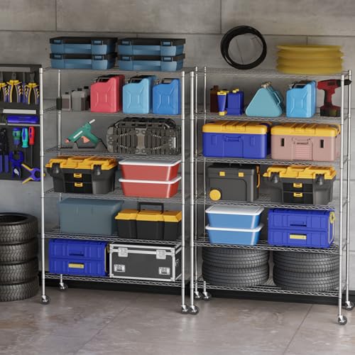 BestOffice | 6-Tier Wire Shelf with Wheels | 48" x 18" x 77" | Chrome - color: Chrome, size: 48"D x 18"W x 77"H