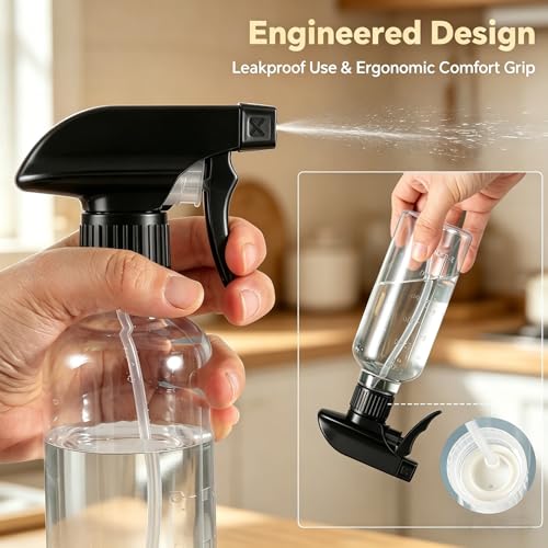 Plastic Spray Bottles (2 Pack 10 oz), Leakproof Adjustable Fine Mist & Jet Stream Nozzle, Premium BPA-Free Plastic Multi-Purpose for Hair, Plants, Cleaning (2 PACK AMBER) - color: 2 PACK AMBER