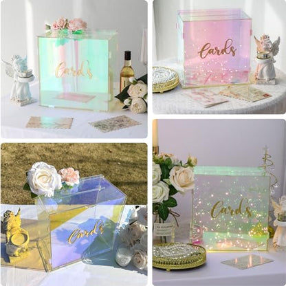 Acrylic Wedding Card Box with LED Lights, Colorful Gift Card Box for Party - color: Colorful