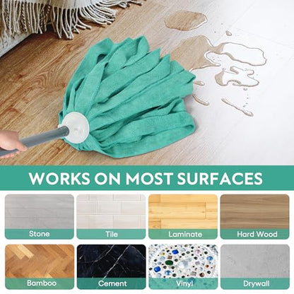 Matthew Microfiber Cloth Mop Compatible with Ceda Mop Refill Commercial Replacement 54" Stainless Steel Handle with 2 Wet Mop Heads w/1 Handle Incl.2Pcs Microfiber Towels-Green - color: Green