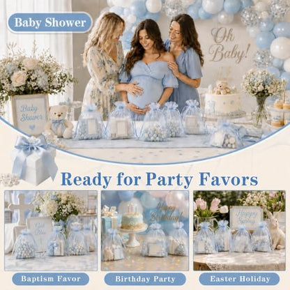 Jexila 100 PCS Light Blue Organza Gift Bags 5X7 Baby Shower Party Favor Bag - color: Baby Blue