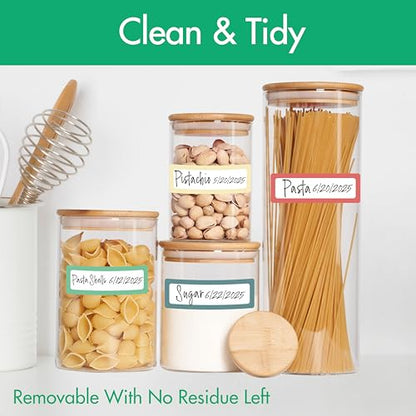 270 PCS Removable Labels, 9 Colors Self-Adhesive Rectangular Stickers Water/Oil/Tear Resistant for Food Containers, Freezer, Kitchen, Files, Jars, Pantry Storage, Office, Bathroom, School (15 Sheets) - color: Style 5