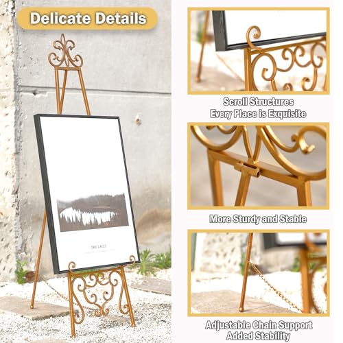Gold Easel Stand for Sign, Heavy Duty Adjustable Metal Display Easel