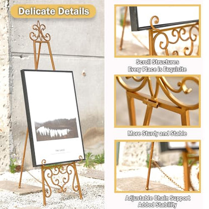 Gold Easel Stand for Sign, Heavy Duty Adjustable Metal Display Easel