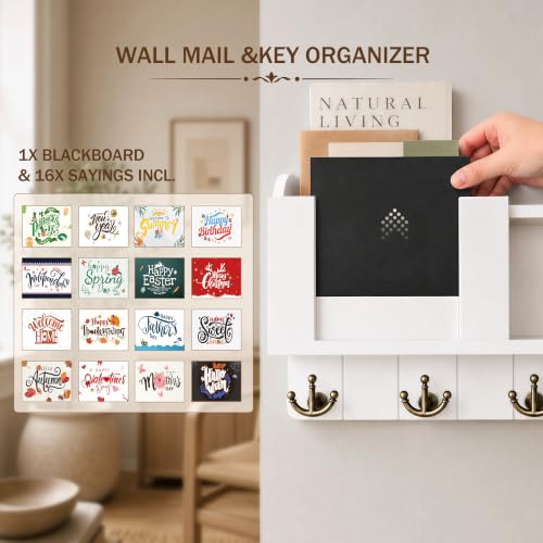 Rebee Vision Key Holder Wall Mount with Mail Organizer for Entryway, White - color: White