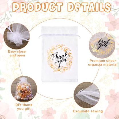 Shappy 100 Pcs 5x7 Inch White Organza Bags, Thank You Drawstring Gift Bags - color: White, size: 5" x 7"