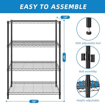 Guan River 4-Shelf Adjustable Metal Wire Shelving,Black,36"L x 14"W x 54"H - color: Black, size: 36"L x 14"W x 54"H