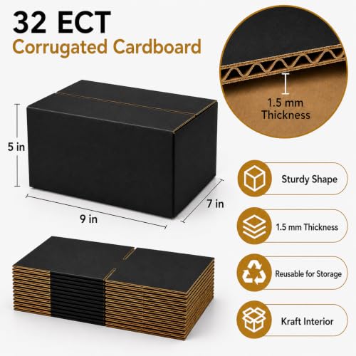 9x7x5 Black Shipping Boxes, Pack of 35 - size: 9"x7"x5"