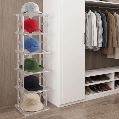 6 Tier Hat Organizer Box (Up to 18 Hats), Stackable Clear Hat Rack Display