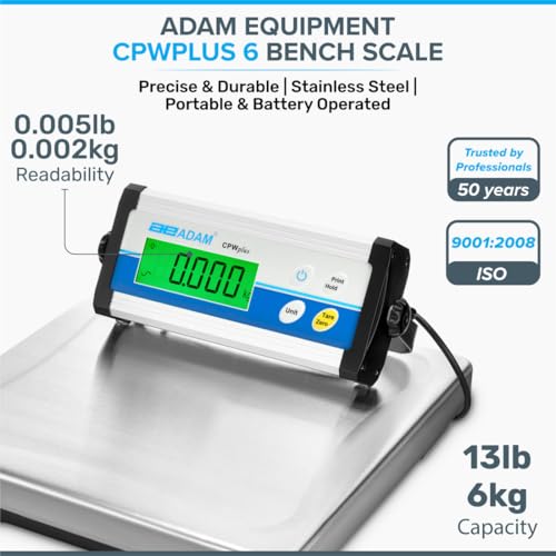 Adam Equipment CPWplus 6 Bench Scale, 13lb/6000g Capacity, 0.005lb/2g Readability - size: 6 Bench Scale, 6kg Capacity and 2g Readability
