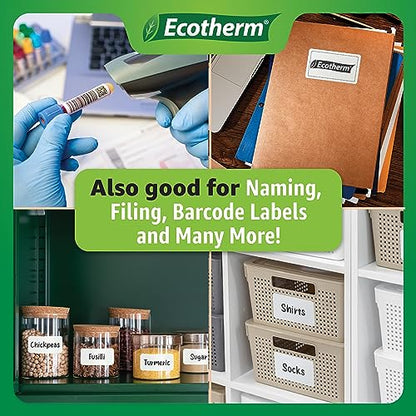 2.25" x .75" Thermal Labels | 4 Rolls | 7120 Labels | fits Zebra, Munbyn, Rollo, Godex, Arkscan, iDPRT, Offnova Thermal Label Printers and More | Blank White Adhesive Stickers by Ecotherm - size: 2.25 x .75 - 7120 Labels