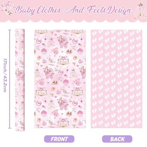 WERNNSAI Baby Girl Birthday Wrapping Paper, 33ft Pink Baby Wrapping Paper - color: Girl Baby