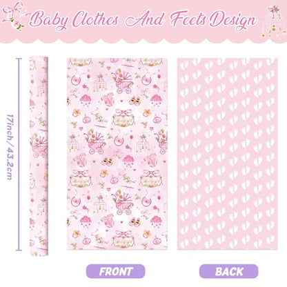 WERNNSAI Baby Girl Birthday Wrapping Paper, 33ft Pink Baby Wrapping Paper - color: Girl Baby
