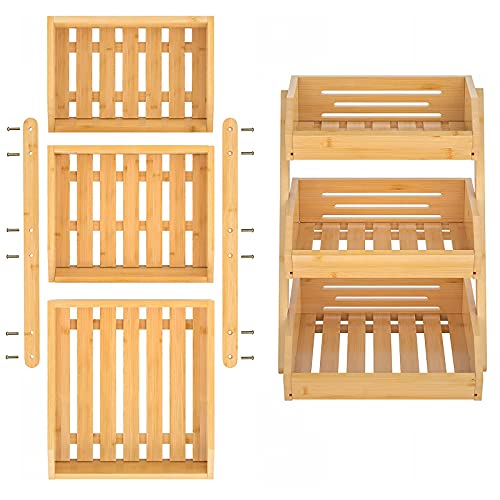 Merysen 3-Tier Bamboo Fruit Basket for Kitchen Countertop, Self-assembly - size: 3 Tier Bamboo