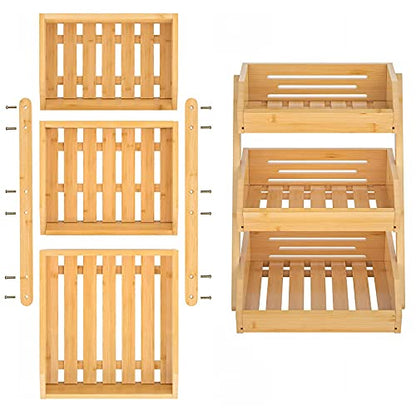 Merysen 3-Tier Bamboo Fruit Basket for Kitchen Countertop, Self-assembly - size: 3 Tier Bamboo