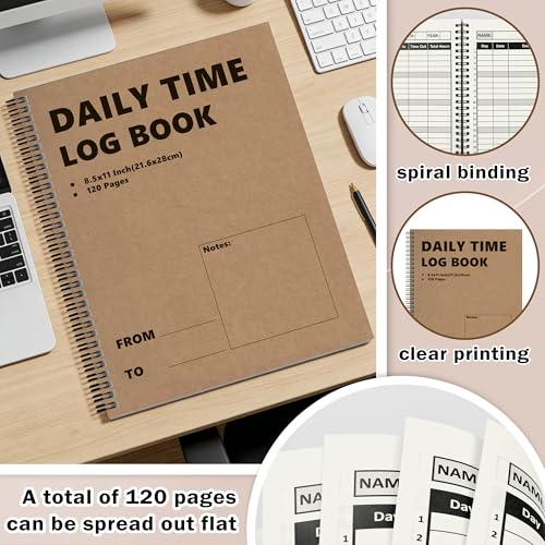 3 Pcs Daily Time Sheet Log Book Spiral 120 Pages 8.5x11 Inch Binder Work Hours Log Book Payroll Record Book Timesheet logbook Daily Journal Weekly Time Sheet Book for Small Business Office (3)