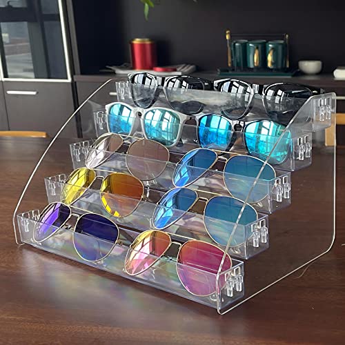 MineDecor 10 Piece Plastic Sunglasses Organizer Clear Eyeglasses Display Case 5 Tier Eyewear Storage Tray Box For Glasses Tabletop Holder Stand - size: 5T