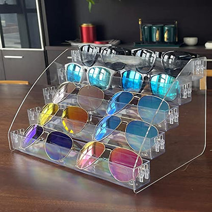 MineDecor 10 Piece Plastic Sunglasses Organizer Clear Eyeglasses Display Case 5 Tier Eyewear Storage Tray Box For Glasses Tabletop Holder Stand - size: 5T