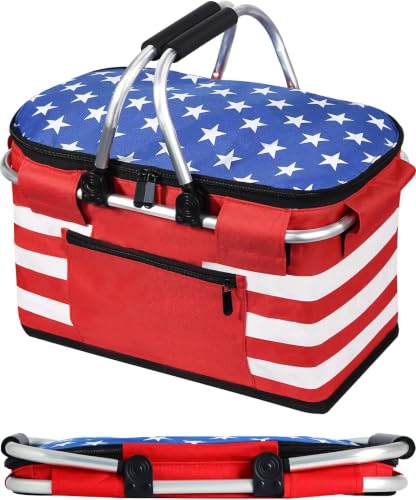 26L Insulated Picnic Basket,Collapsible Leak-Proof Bag,Star Pattern - color: Stars Pattern, size: 26L