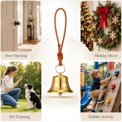 JJUNW 2 Pcs Small Hanging Bell for Door Knob, Gold Brass Hanging Bells