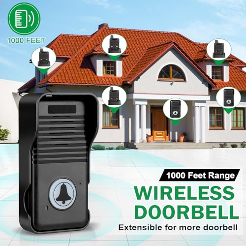 Wireless Doorbell, Waterproof Full Duplex Intercom Door Bell 1000ft - size: 1 Receiver+1 Transmitter