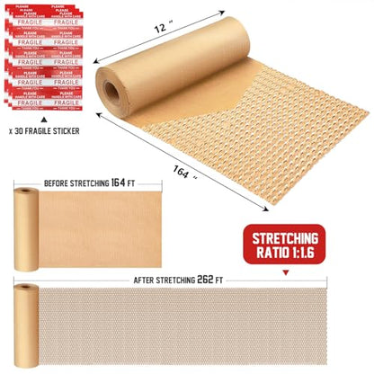 HOOPLE Honeycomb Packing Paper, Packing Paper for Moving, Alternative Bubble Cushion Wrap, Biodegradable Moving Supplies Bubble Packing Wrap Protective Roll With 30 Fragile Stickers. (khaki 15"x164') - color: khaki 15"x164'