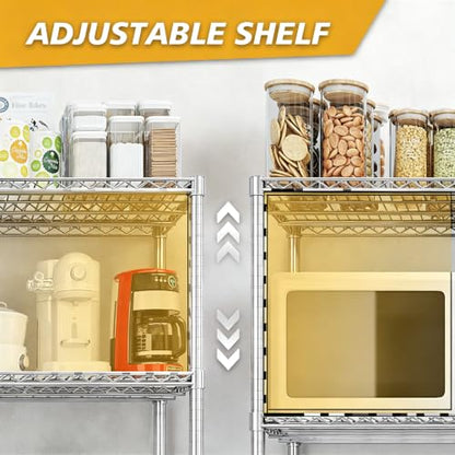 5-Tier Shelf, Adjustable Wire Metal Rack Shelving, Heavy Duty Standing Storage Shelves, Garage, Kitchen, Office, Bathroom, Shelfs Easy Assembly, 58" W x 14" D x 71" H, Chrome - color: Chrome, size: 5-tier 57.87"W x 13.78"D x 70.87"H