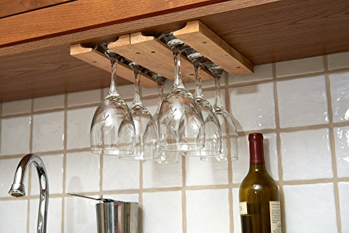 Fox Run Mounted Under Cabinet Wooden Wine Glass Holder Rack, 11" x 7"