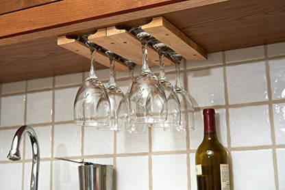 Fox Run Mounted Under Cabinet Wooden Wine Glass Holder Rack, 11" x 7"