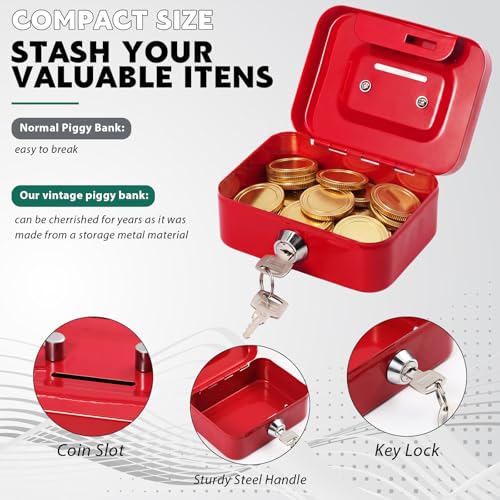 Tandefio 12 Pcs Small Money Cash Box with Lock and Slot Metal Box for Cash Steel Organizer Piggy Bank Metal Coin Bank for Adults, 4.5 x 3.3 x 2 Inch, Without Money Tray (Black,Blue,Red,White) - color: Black, Blue, Red, White