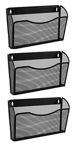 EASEPRES 3 Single Pocket Mesh Hanging File Organizer, Vertical Wall Mounted Magazine File Holder, Mount Basket Mail Paper Document Folder Organizing for Office, Home and School, Black - color: Black, size: 3 Pack
