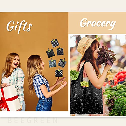 BeeGreen Reusable Shopping Bags for Groceries Reusable Gifts Bag - Grocery Bags Foldable 6 Pack Cute Holiday Cloth Bags With Handles - Large Tote Bag Bulk Heavy Duty Polyester Washable Geometry - color: Black Dots, Gray Geometry